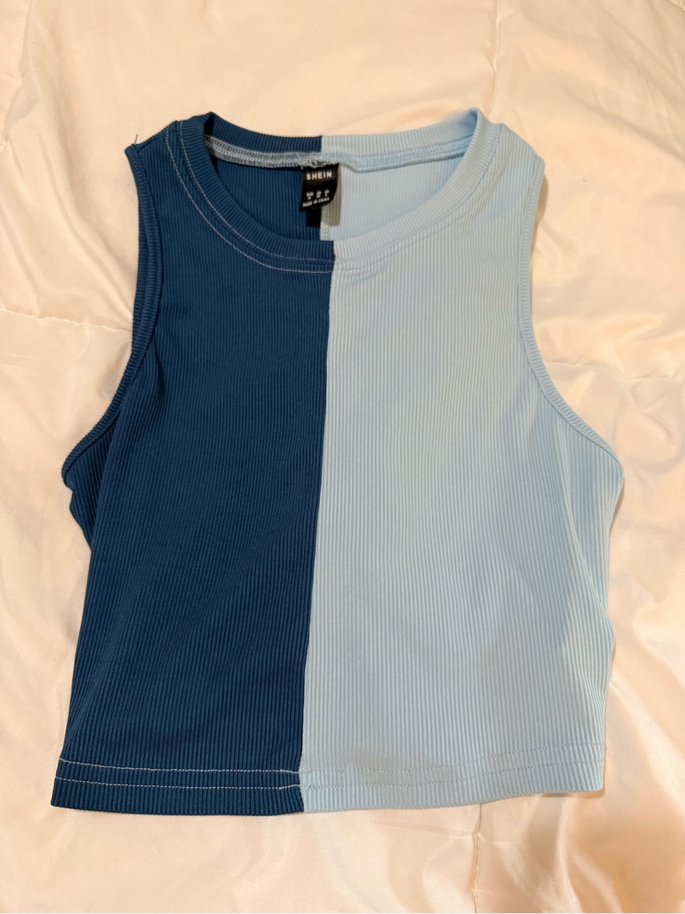 SHEIN Two-Tone Ribbed Tank Top - Navy & Light Blue